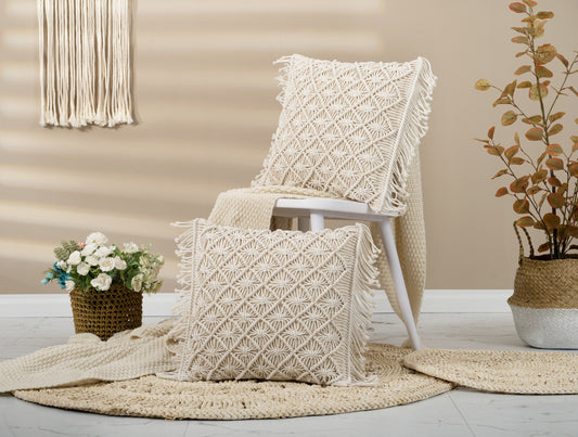 Rzong 2pc Handcrafted Macrame Cushion Cover Bohemian Style Decorative Pillow Case
